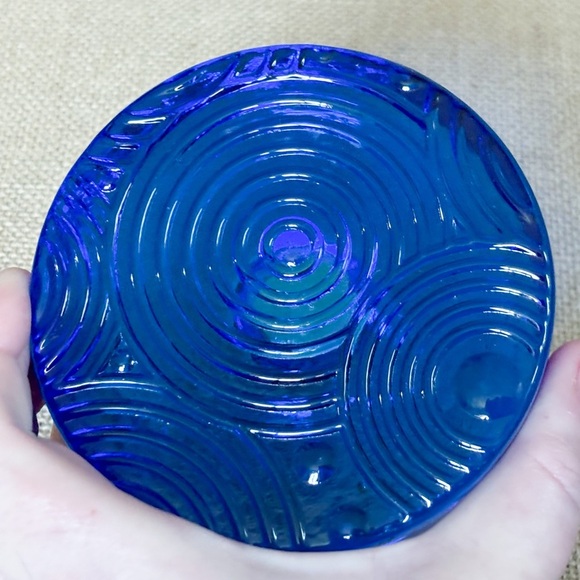 Cobalt Blue Round Art Glass Puck Candle Holder Paperweight Textured Base Vibrant - Picture 3 of 4